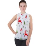 Christmas Texture, Pattern, Red, Craciun, Christmas, Snowflake, Mock Neck Chiffon Sleeveless Top