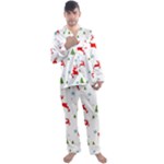 Christmas Texture, Pattern, Red, Craciun, Christmas, Snowflake, Men s Long Sleeve Satin Pajamas Set