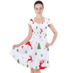 Christmas Texture, Pattern, Red, Craciun, Christmas, Snowflake, Cap Sleeve Midi Dress