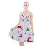 Christmas Texture, Pattern, Red, Craciun, Christmas, Snowflake, Halter Party Swing Dress 