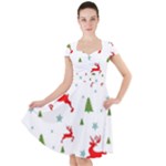 Christmas Texture, Pattern, Red, Craciun, Christmas, Snowflake, Cap Sleeve Midi Dress With Pockets