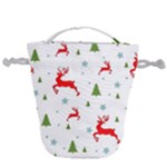 Christmas Texture, Pattern, Red, Craciun, Christmas, Snowflake, Drawstring Bucket Bag