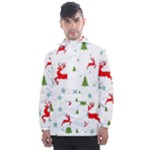 Christmas Texture, Pattern, Red, Craciun, Christmas, Snowflake, Men s Front Pocket Pullover Windbreaker