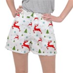 Christmas Texture, Pattern, Red, Craciun, Christmas, Snowflake, Women s Ripstop Shorts