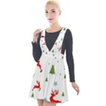 Christmas Texture, Pattern, Red, Craciun, Christmas, Snowflake, Plunge Pinafore Velour Dress