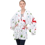 Christmas Texture, Pattern, Red, Craciun, Christmas, Snowflake, Long Sleeve Velvet Kimono 