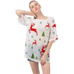 Christmas Texture, Pattern, Red, Craciun, Christmas, Snowflake, Oversized Chiffon Top