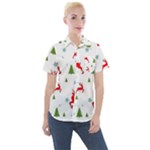 Christmas Texture, Pattern, Red, Craciun, Christmas, Snowflake, Women s Short Sleeve Pocket Shirt