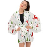 Christmas Texture, Pattern, Red, Craciun, Christmas, Snowflake, Long Sleeve Kimono