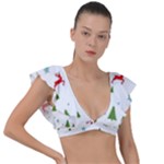 Christmas Texture, Pattern, Red, Craciun, Christmas, Snowflake, Plunge Frill Sleeve Bikini Top