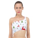 Christmas Texture, Pattern, Red, Craciun, Christmas, Snowflake, Spliced Up Bikini Top 