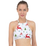 Christmas Texture, Pattern, Red, Craciun, Christmas, Snowflake, Halter Bikini Top