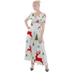 Christmas Texture, Pattern, Red, Craciun, Christmas, Snowflake, Button Up Short Sleeve Maxi Dress