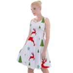 Christmas Texture, Pattern, Red, Craciun, Christmas, Snowflake, Knee Length Skater Dress