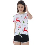 Christmas Texture, Pattern, Red, Craciun, Christmas, Snowflake, Short Sleeve Open Back T-Shirt