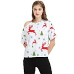 Christmas Texture, Pattern, Red, Craciun, Christmas, Snowflake, One Shoulder Cut Out T-Shirt