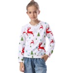 Christmas Texture, Pattern, Red, Craciun, Christmas, Snowflake, Kids  Long Sleeve T-Shirt with Frill 