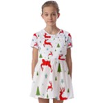 Christmas Texture, Pattern, Red, Craciun, Christmas, Snowflake, Kids  Short Sleeve Pinafore Style Dress