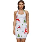 Christmas Texture, Pattern, Red, Craciun, Christmas, Snowflake, Sleeveless Wide Square Neckline Ruched Bodycon Dress