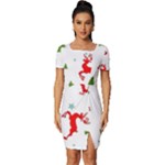 Christmas Texture, Pattern, Red, Craciun, Christmas, Snowflake, Fitted Knot Split End Bodycon Dress