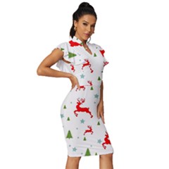 Vintage Frill Sleeve V-Neck Bodycon Dress 