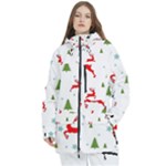 Christmas Texture, Pattern, Red, Craciun, Christmas, Snowflake, Women s Multi Pockets Zip Ski and Snowboard Waterproof Breathable Jacket