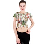 Christmas Texture, Pattern, Red, Tree, Craciun, Green, Christmas Crew Neck Crop Top