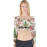 Christmas Texture, Pattern, Red, Tree, Craciun, Green, Christmas Long Sleeve Crop Top