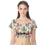 Christmas Texture, Pattern, Red, Tree, Craciun, Green, Christmas Short Sleeve Crop Top