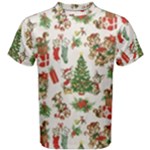 Christmas Texture, Pattern, Red, Tree, Craciun, Green, Christmas Men s Cotton T-Shirt