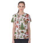 Christmas Texture, Pattern, Red, Tree, Craciun, Green, Christmas Women s Cotton T-Shirt