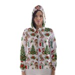 Christmas Texture, Pattern, Red, Tree, Craciun, Green, Christmas Women s Hooded Windbreaker