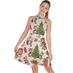 Christmas Texture, Pattern, Red, Tree, Craciun, Green, Christmas Sleeveless Halter Neck A-Line Dress