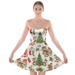 Christmas Texture, Pattern, Red, Tree, Craciun, Green, Christmas Strapless Bra Top Dress