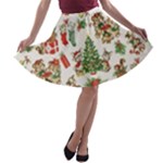 Christmas Texture, Pattern, Red, Tree, Craciun, Green, Christmas A-line Skater Skirt