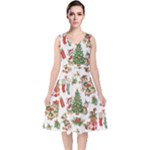 Christmas Texture, Pattern, Red, Tree, Craciun, Green, Christmas V-Neck Midi Sleeveless Dress 