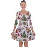 Christmas Texture, Pattern, Red, Tree, Craciun, Green, Christmas Quarter Sleeve Skater Dress