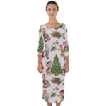 Christmas Texture, Pattern, Red, Tree, Craciun, Green, Christmas Quarter Sleeve Midi Bodycon Dress