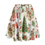 Christmas Texture, Pattern, Red, Tree, Craciun, Green, Christmas High Waist Skirt