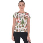 Christmas Texture, Pattern, Red, Tree, Craciun, Green, Christmas Short Sleeve Sports Top 