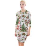 Christmas Texture, Pattern, Red, Tree, Craciun, Green, Christmas Quarter Sleeve Hood Bodycon Dress