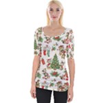 Christmas Texture, Pattern, Red, Tree, Craciun, Green, Christmas Wide Neckline T-Shirt