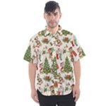 Christmas Texture, Pattern, Red, Tree, Craciun, Green, Christmas Men s Short Sleeve Shirt