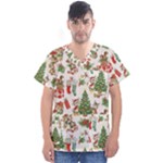 Christmas Texture, Pattern, Red, Tree, Craciun, Green, Christmas Men s V-Neck Scrub Top