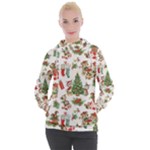 Christmas Texture, Pattern, Red, Tree, Craciun, Green, Christmas Women s Hooded Pullover