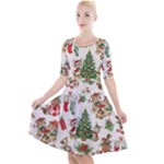 Christmas Texture, Pattern, Red, Tree, Craciun, Green, Christmas Quarter Sleeve A-Line Dress