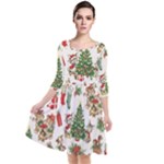 Christmas Texture, Pattern, Red, Tree, Craciun, Green, Christmas Quarter Sleeve Waist Band Dress