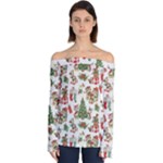 Christmas Texture, Pattern, Red, Tree, Craciun, Green, Christmas Off Shoulder Long Sleeve Top