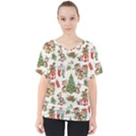 Christmas Texture, Pattern, Red, Tree, Craciun, Green, Christmas V-Neck Dolman Drape Top