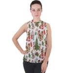 Christmas Texture, Pattern, Red, Tree, Craciun, Green, Christmas Mock Neck Chiffon Sleeveless Top